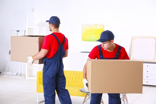 Removal team handling a house move in Southfields street setting