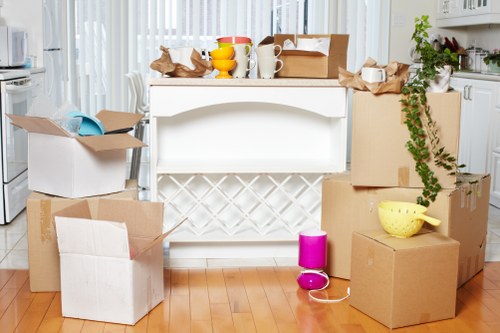 Prepared boxes and wrapped furniture ready for house removals in Southfields