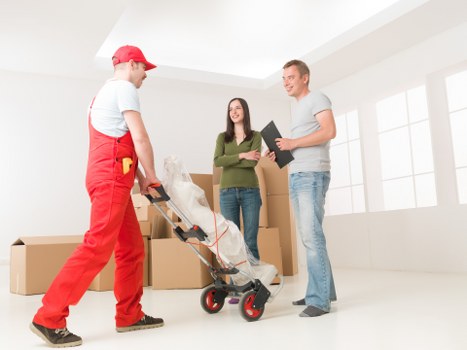 Boxes and household items prepared for a local removal service