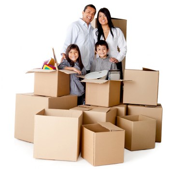 Packed boxes and furniture ready for local removal service